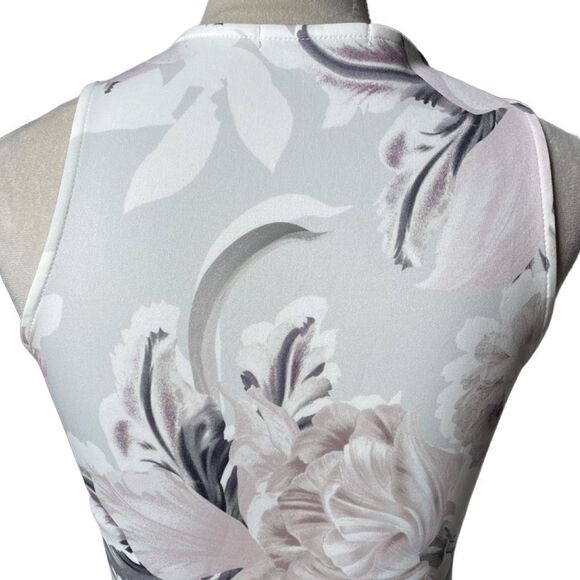 Quiz Pale Mint Green Scuba Fit & Flare Hi/Low Floral Swing Dress (Size: 4) - Picture 15 of 16